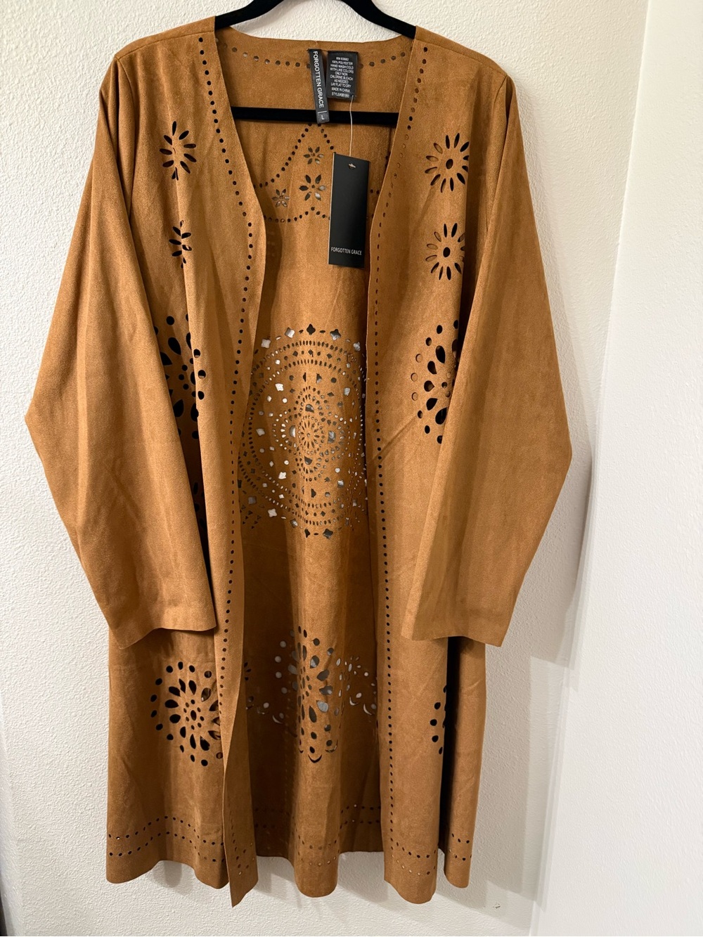 Elevated Cutout Faux Suede Duster Coat - Camel